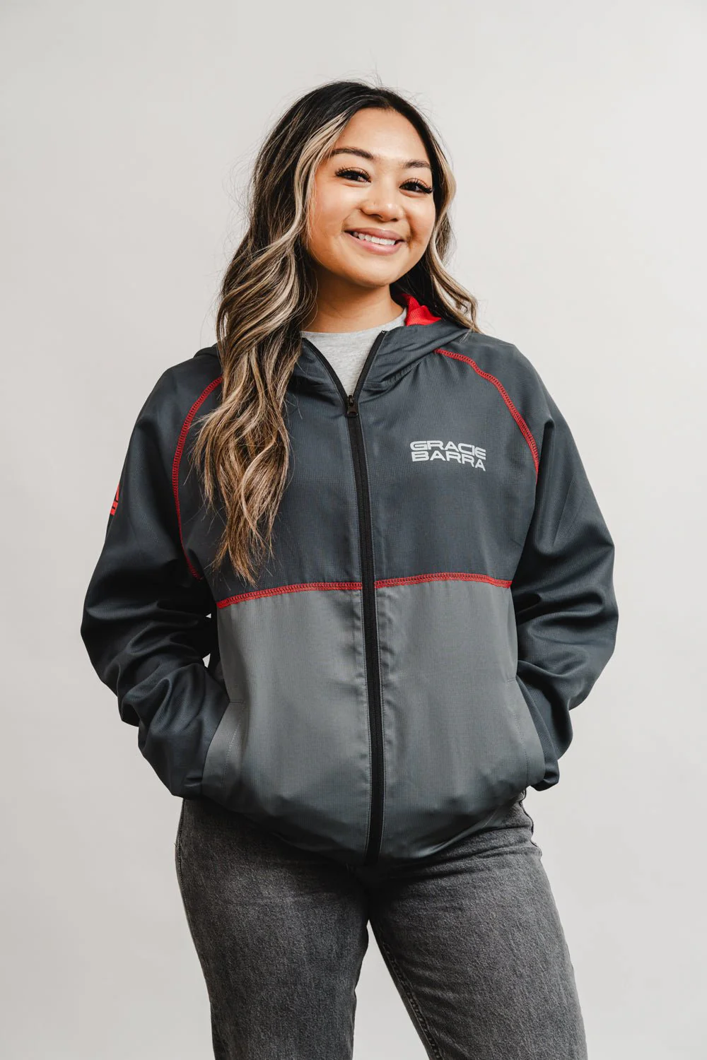 Colorblock Windbreaker Jacket - Grey/Black - Image 7