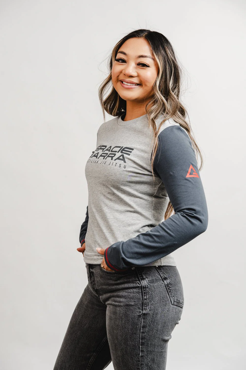 Colorblock Womens Long Sleeve Tee - Grey/Black - Image 5